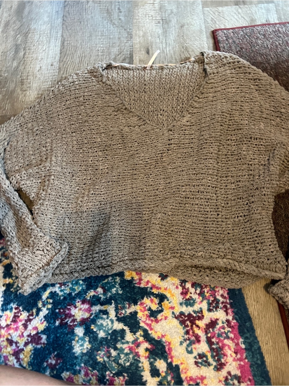 Free people Cozy V-Neck Knit Sweater in Taupe
